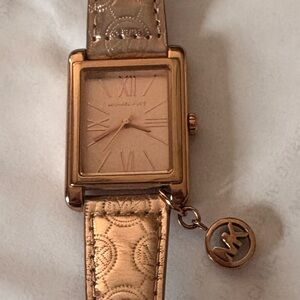 Michael Kors Tank Style Watch with Rose Gold Accent Charm